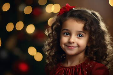 Fototapeta na wymiar Generative AI happy child decorated christmas tree christmas gifts festive indoor living room magic