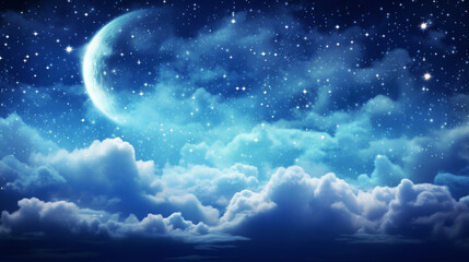 Obraz na płótnie Canvas Starry Night Sky with Moon And Clouds