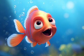 cartoon illustration of a cute fish smiling