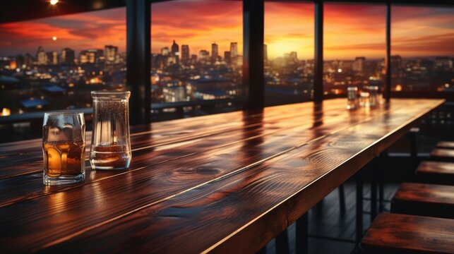Empty Wooden Table Blurred Restaurant Kitchen , Background Images , Hd Wallpapers