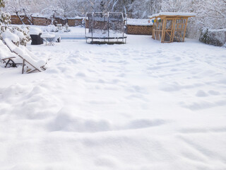 aerial drone flight over pool covered with tarpaulin in winter, snow, cold