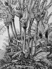 Palms in the water hand drawn painting