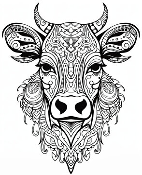 a beautiful illustration of a drawing in the shape of a cow, mandala bull, creative design, Ai Generative