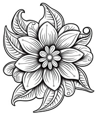 Fototapeta premium a lovely illustration of a wild flower design surrounded by leaves, design for adults and children, ideal for relaxation activities, Ai Generative