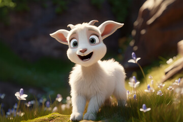 cartoon illustration of a cute goat smiling