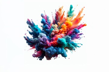 a colorful paint explosion splattering in all directions on a white background. Very vibrant and energetic
