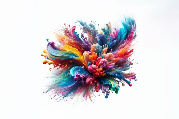 a colorful paint explosion splattering in all directions on a white background. Very vibrant and energetic
