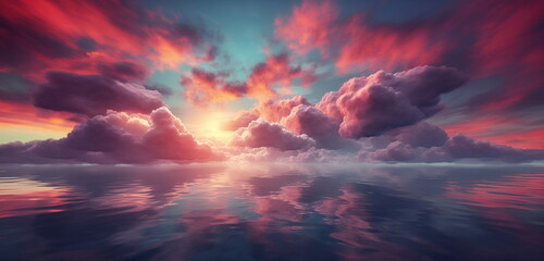 Fantasy sunset over ocean or sea.  - obrazy, fototapety, plakaty