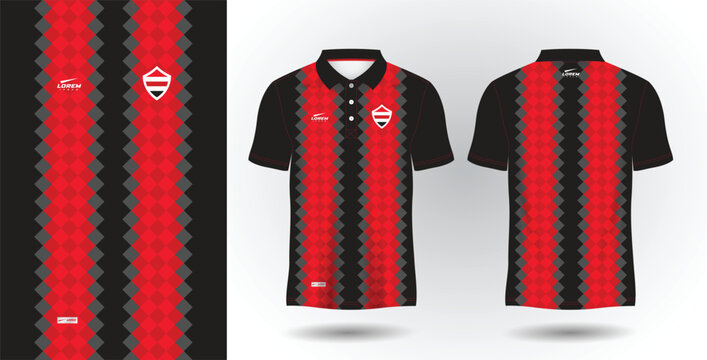 Red And Black Abstract Polo Sport Shirt Sublimation Jersey Template