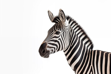 Fototapeta na wymiar Graceful Zebra on white background with copy space
