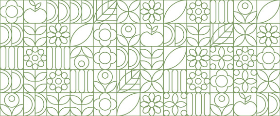 Green and white vector flat mosaic banners with outline nature shapes. Abstract eco agriculture banner background. Vector design