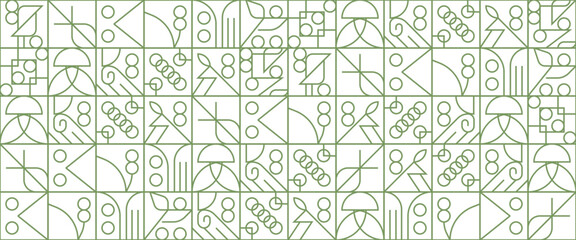 Green and white modern vector abstract geometric banner with nature outline simple shapes graphic pattern. Fresh organic background. Minimalist environment shape texture, geometry collage.