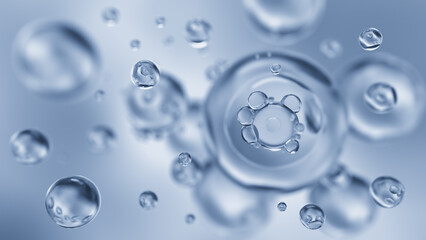 Cosmetic moisturizer water, Liquid bubble, Cosmetic background, 3D rendering.