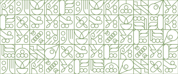 Geometric eco green outline mosaic pattern. Abstract food fruit plant simple shapes, minimal natural agriculture banner. Vector design