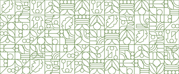 Green and white vector modern banners with abstracts outline nature shapes geometric mosaic. Fresh organic background. Minimalist environment shape texture, geometry collage.