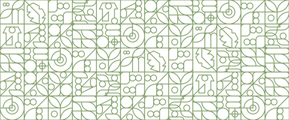 Green and white modern vector abstract geometric banner with nature outline simple shapes graphic pattern. Abstract eco agriculture banner background. Vector design