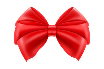 Beautiful red bow made of satin ribbon, isolated on white background. Can be use for decoration gifts, greetings, holidays, for the design of compositions. Realistic 3d vector illustration.