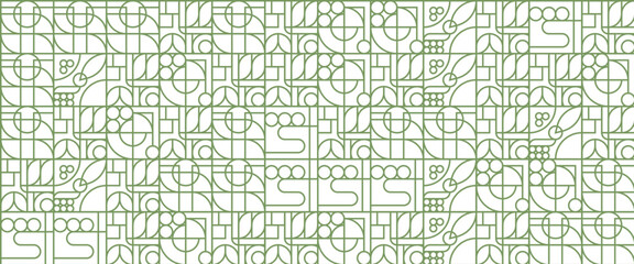 Geometric eco green outline mosaic pattern. Abstract food fruit plant simple shapes, minimal natural agriculture banner. Vector design