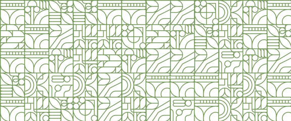 Green and white vector flat mosaic banners with outline nature shapes. Fresh organic background. Minimalist environment shape texture, geometry collage.
