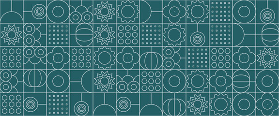 Green and white abstract geometric mosaic banner design with simple nature outline shapes - obrazy, fototapety, plakaty