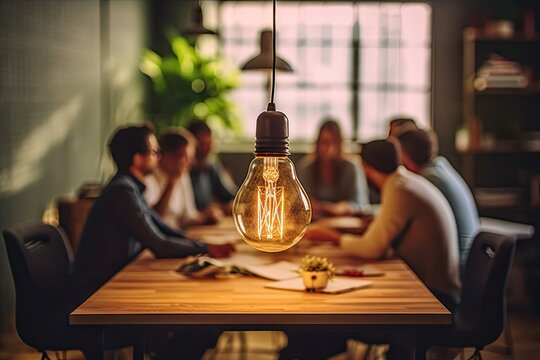 Illuminating ideas and creativity. Conceptual image featuring glowing light bulb symbolizing innovation technology and business success. Represents concept of generating idea finding solutions