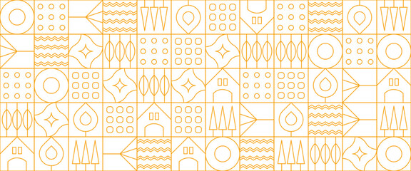 White and yellow vector flat design nature outline geometric mosaic banners - obrazy, fototapety, plakaty