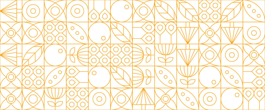 Fototapeta White and yellow vector flat design nature outline geometric mosaic banners