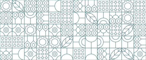 Green and white vector abstract banners with outline nature mosaic geometric design