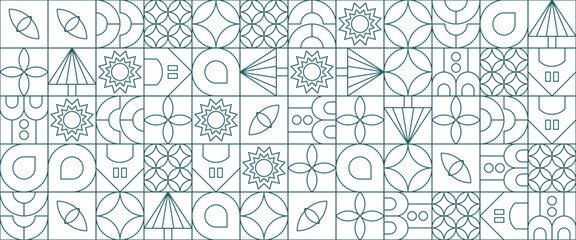 Green and white vector flat design nature outline geometric mosaic banners