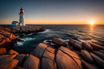 Peggy's cove lighthouse sunset ocean view landscape