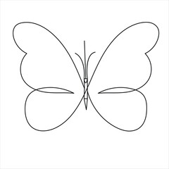 Continuous single line hand drawn butterfly design minimalism outline vector illustration