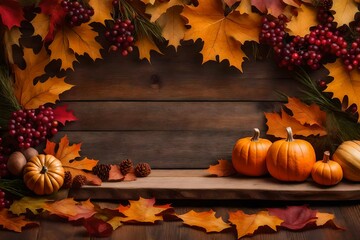 Wooden background adorned with exquisite Thanksgiving décor