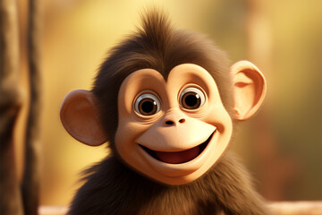 cartoon illustration of a cute monkey smiling