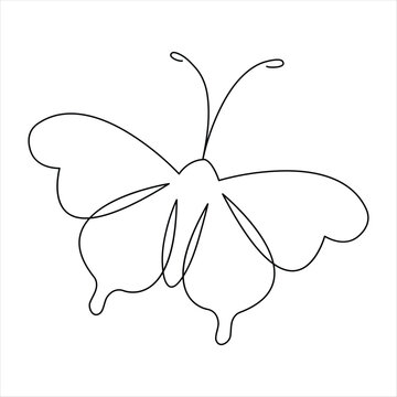 Continuous single line hand drawn butterfly design minimalism outline vector illustration