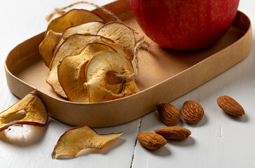 Organic apple chips and nuts. A tasty and healthy snack.