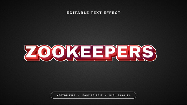 Black white and red zookeepers 3d editable text effect - font style