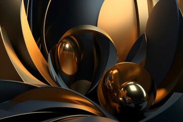 Abstract three dimension fashion background. Shape golden element object. Generate Ai