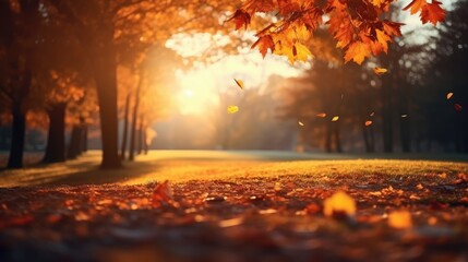 Naklejka na ściany i meble Golden Autumn Vibes: Scenic Landscape for Desktop Wallpaper and Backdrop