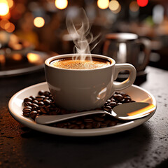 3d rendered photo of coffee cup with spoon made by generative AI