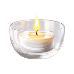 Obraz na płótnie Canvas Candle with flame in small glass bowl isolated on white or transparent background