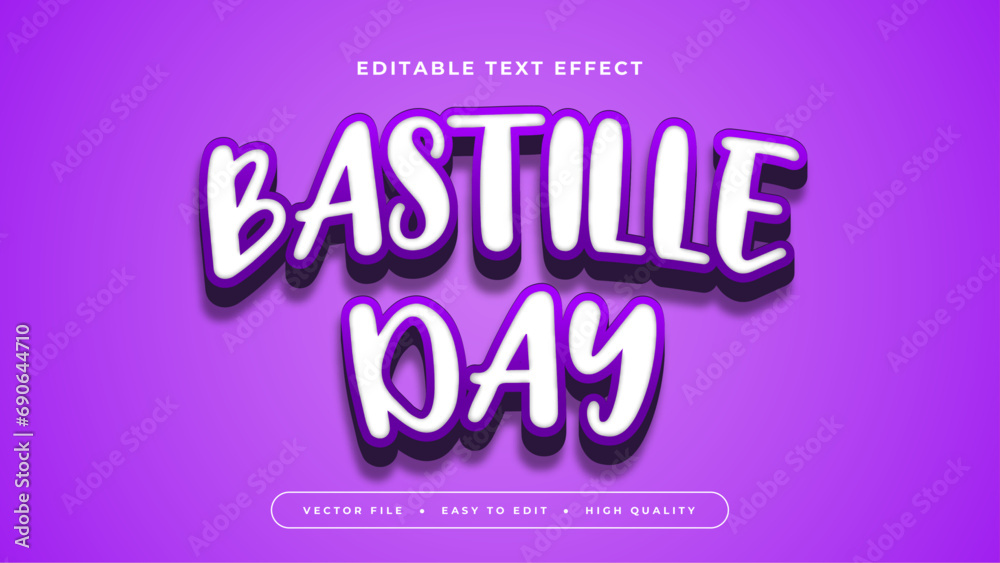 Poster white and purple violet bastille day 3d editable text effect - font style