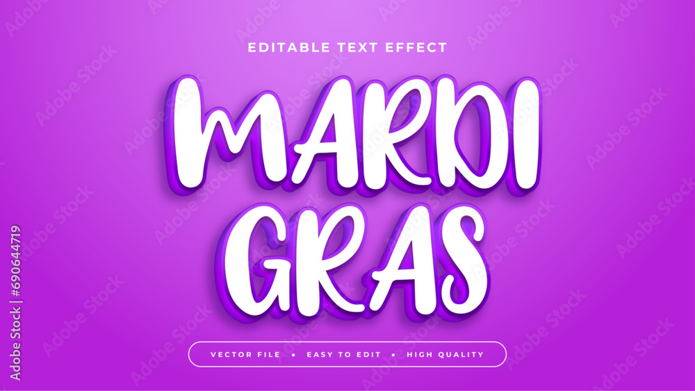 Poster white and purple violet mardi gras 3d editable text effect - font style