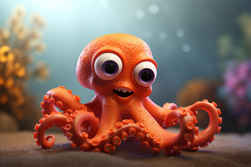 cartoon illustration of a cute octopus smiling - obrazy, fototapety, plakaty