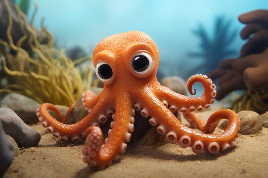 cartoon illustration of a cute octopus smiling