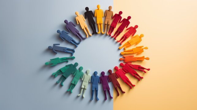 Diversity Inclusion And Equality Concept - Paper People Silhouettes in Circle on paper background. generative AI 