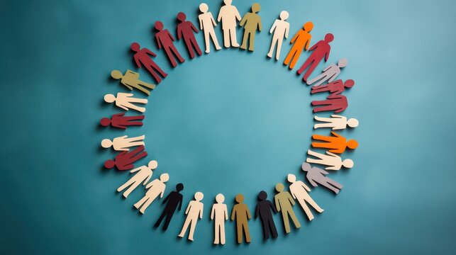 Diversity Inclusion And Equality Concept - Paper People Silhouettes in Circle on paper background. generative AI 