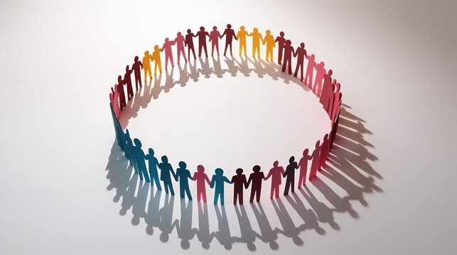 Diversity Inclusion And Equality Concept - Paper People Silhouettes in Circle on paper background. generative AI 