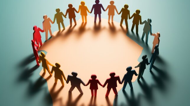 Diversity Inclusion And Equality Concept - Paper People Silhouettes in Circle on paper background. generative AI 