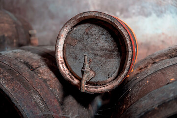 Old vintage wine barrels, Wine Barrels in Cellar