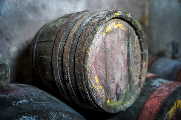 Old vintage wine barrels, Wine Barrels in Cellar